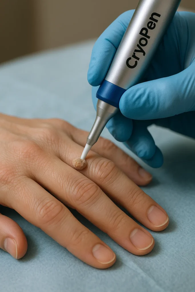 example of cryopen wart removal Hedge End treatment on a persons finger