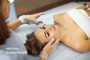 Woman having Hi-Fu to reduce wrinkles Hedge End.