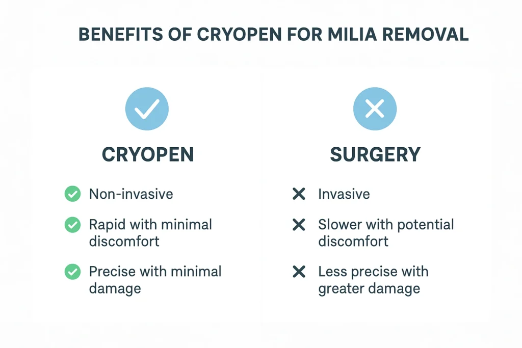 Benefits of cryopen for milia removal Hedge End compared to surgical treatments.