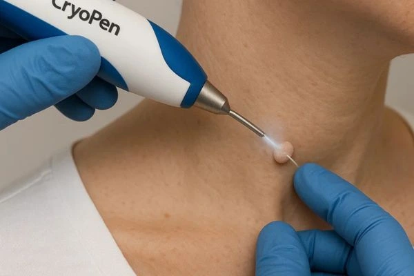 Person receiving cryotherapy Hedge End for skin tag removal