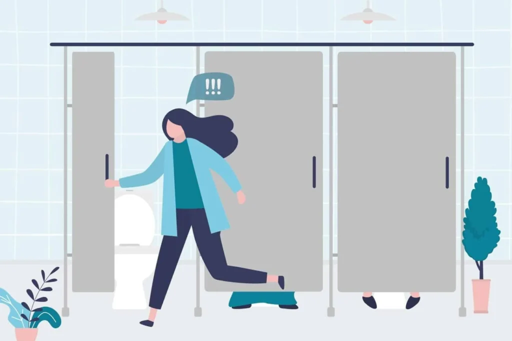 graphic of Urine incontinence Hedge End woman running to the toilet.