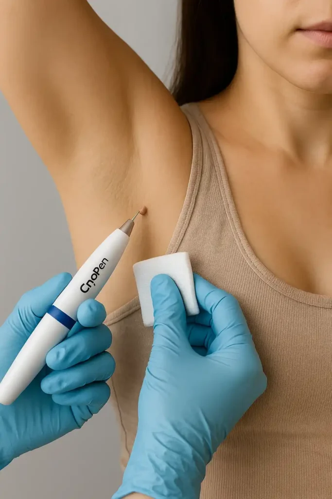 woman having cryopen to remove underarm skin tags Hedge End