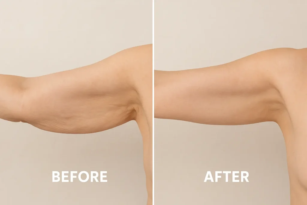 Picture of LA LIPO Hedge End before and after results of skin tightening treatment on the upper arms.